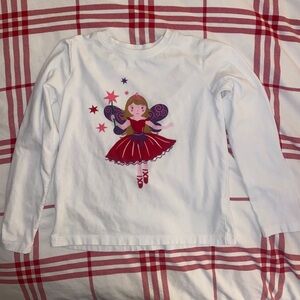Hanna Andersson Long Sleeve Cotton White Tee with Red Fairy and Stars. Size 12